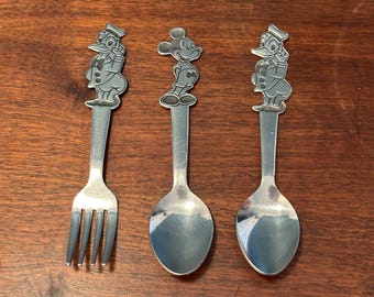 Vintage Walt Disney Productions Mickey Mouse & Donald Duck roestvrij kinderbestekset