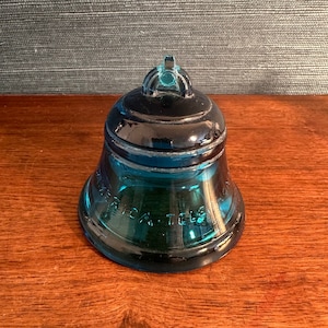 Vintage Bell Telephone Pioneers of America Blue Glass Bell Paperweight