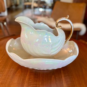 Antique Edwardian Wileman Foley "Spano-Lustra" Shell Shaped Pitcher and Basin Wash Set