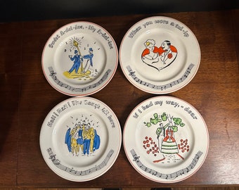 Set of 4 Vintage 1940s Fondeville New York "Songs"  Dessert Plates