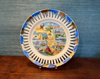Vintage Mid-Century Florida State Map Souvenir Plate