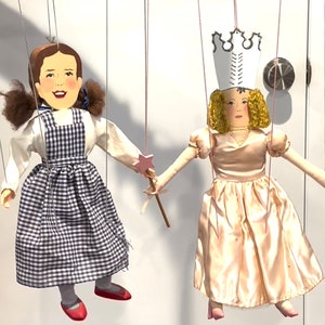 Vintage Pair of Dorothy and Glinda the Good Witch from The Wizard of Oz Marionettes Made by Joan—Original Tag Included
