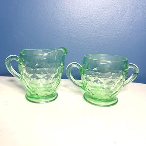 Vintage Jeannette Glass Co. Uranium Glass Creamer and Sugar Dish