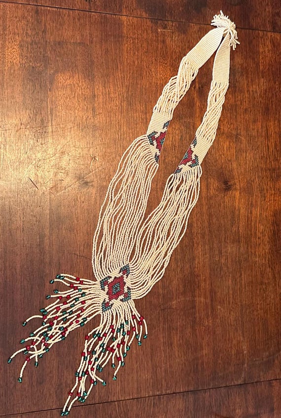 Vintage Native American Hand-Beaded Seed Glass Necklace