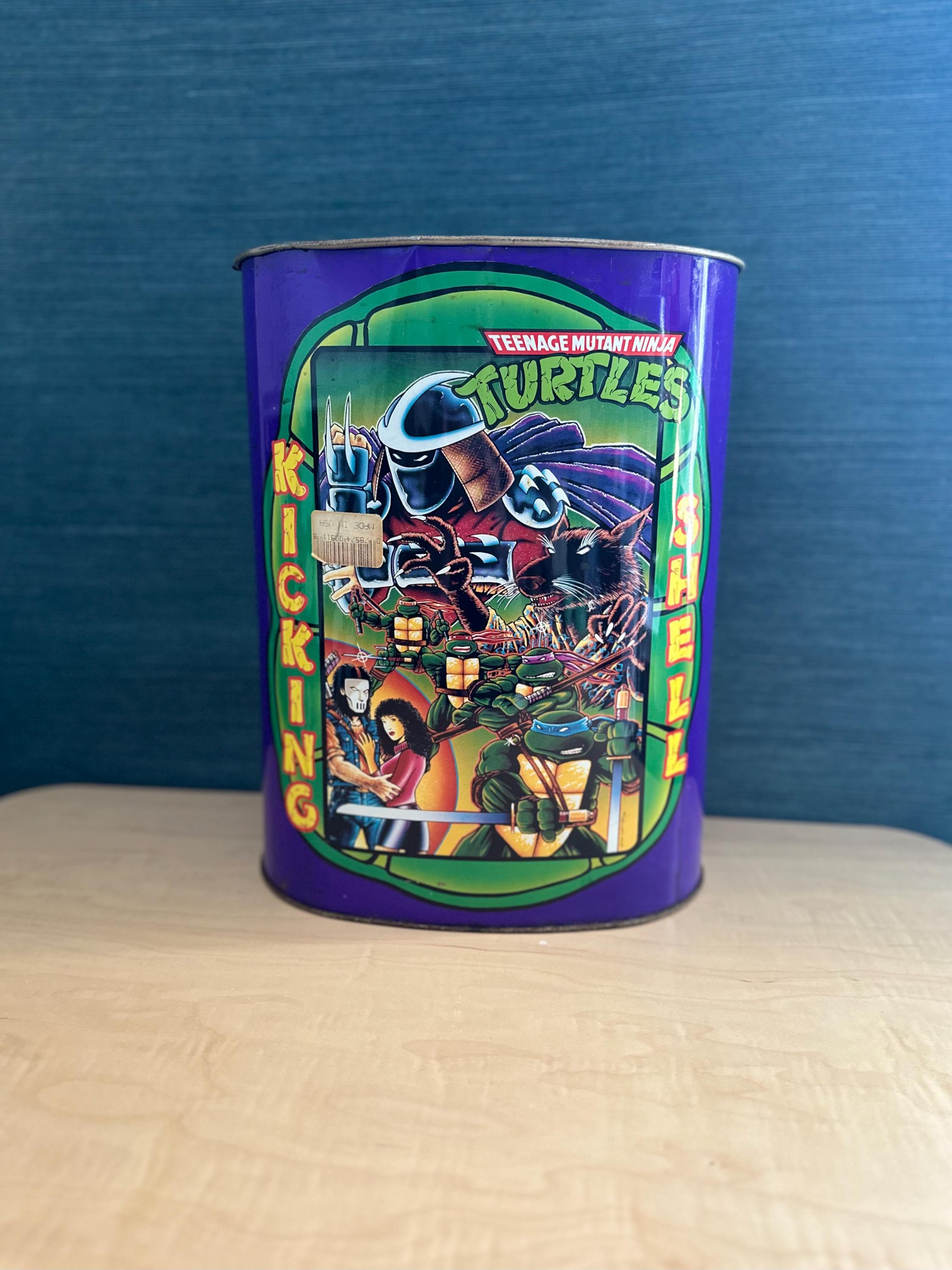 Vintage 1990s Teenage Mutant Ninja Turtles Metal Wastebasket