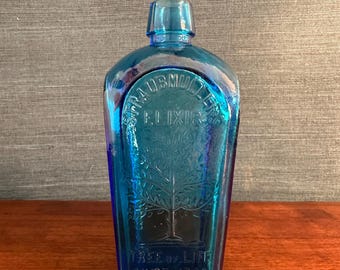 Vintage Wheaton kobaltblauw glas Straubmuller's elixer levensboom fles - nectar van het gouden leven