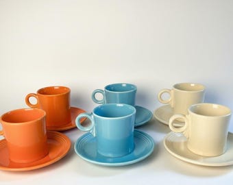 Vintage Set of Six Fiesta Coffee Cups and Six Saucers