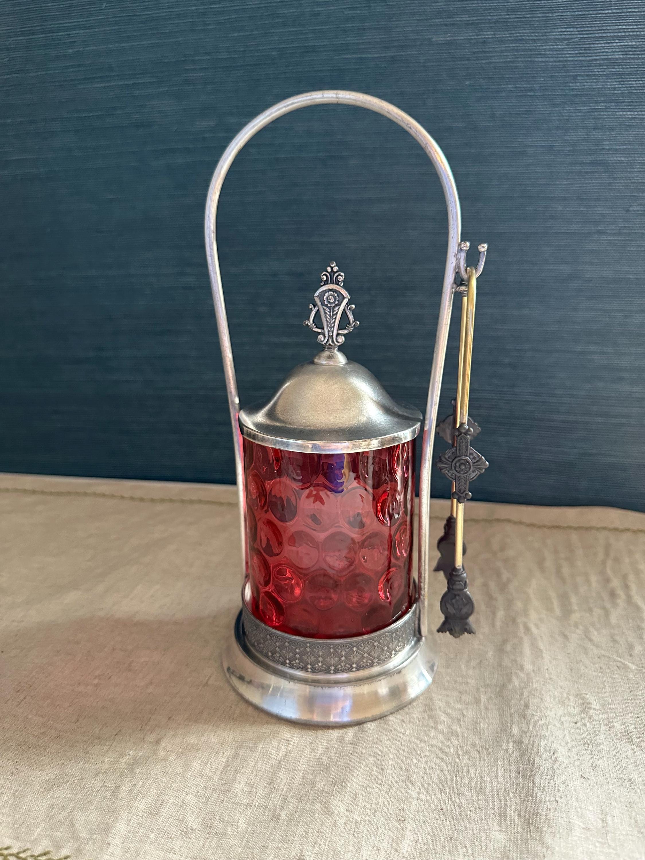 Antique James W. TUFTS Pickle Castor With Dimpled Optic Cranberry