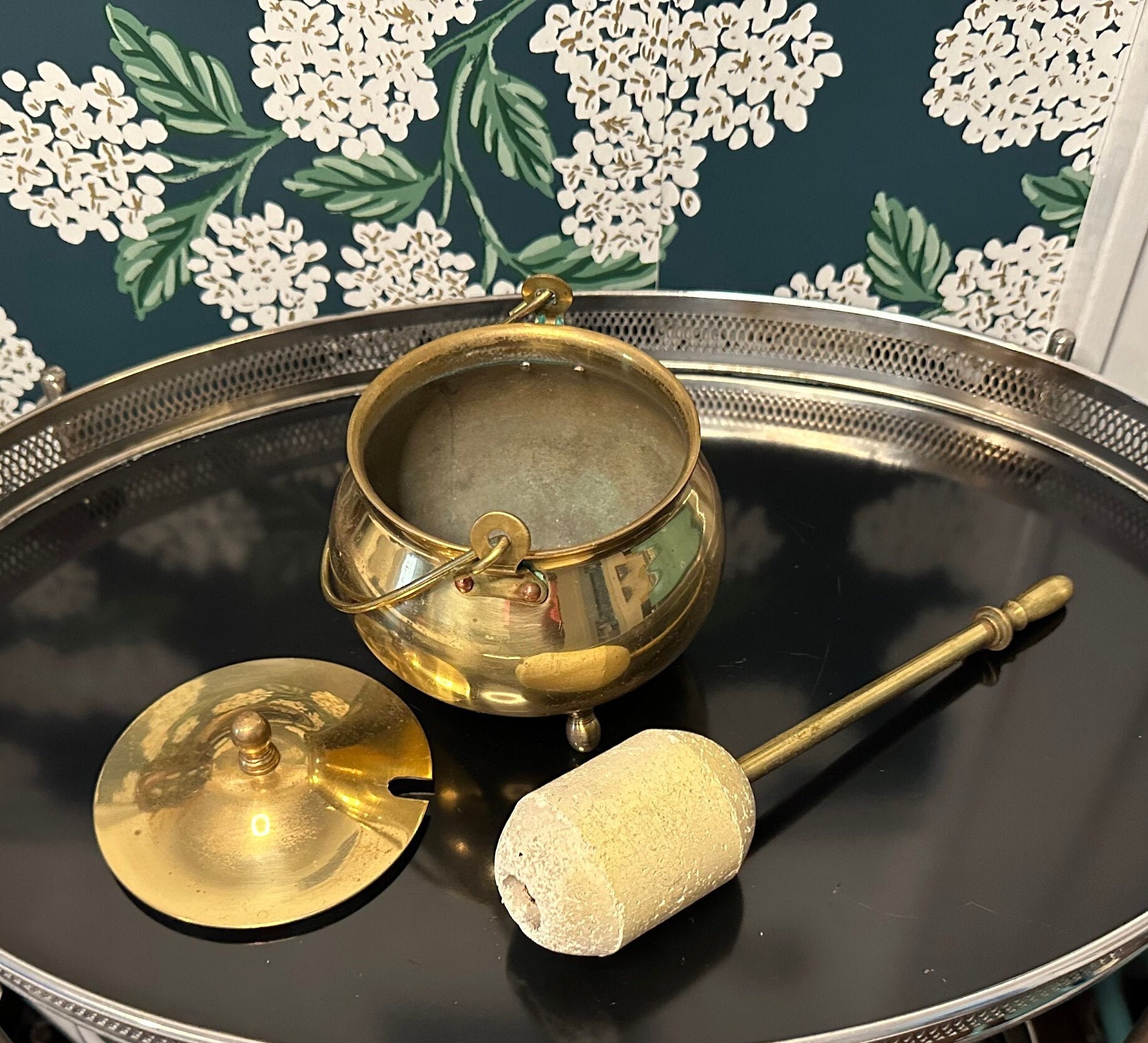 Vintage Brass Fire Starter Smudge Pot With Pumice Stone Wand Etsy