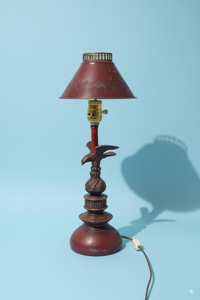 Vintage Leviton Metal Toleware Bouilotte Desk / Table Lamp With