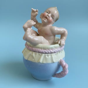 Antique 19th Century German Porcelain Jam / Honey / Mustard Jar from the with (Rare) Original Spoon