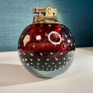Vintage Murano Bubble Glass Table Lighter in Deep Red / Maroon