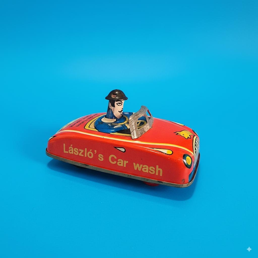 USA Vintage 1950’s ミッドセンチュリー イヤリングホルダー Vintage Working 1950s Laszlo's Car Wash Tin Litho Pull and Release
