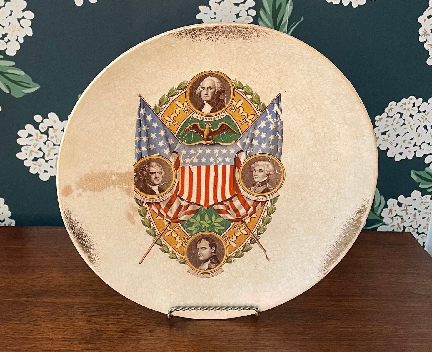 Antique W.S. George Pottery Company Plate Featuring Washington, Jefferson, Napoleon and Lafayette