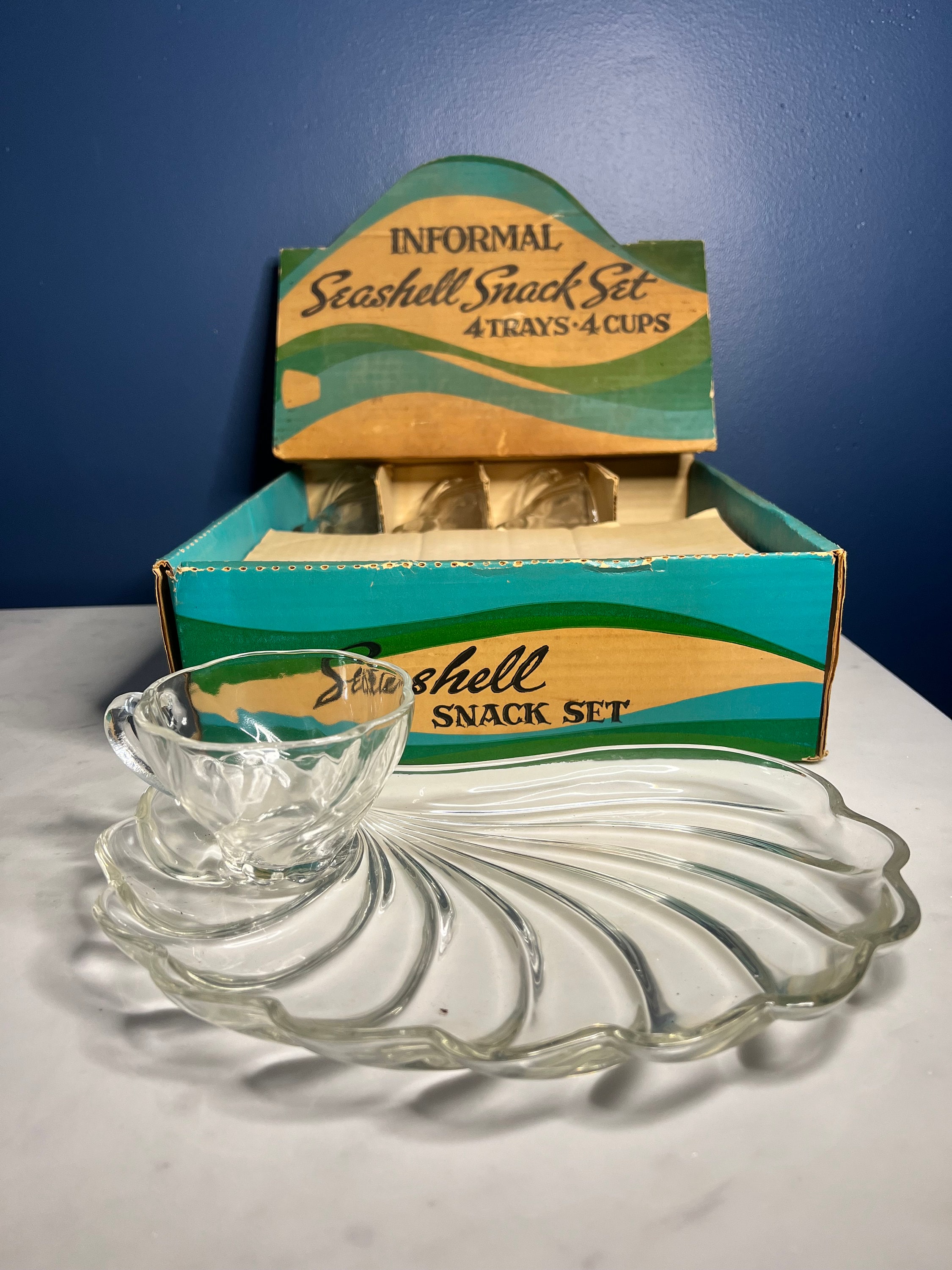 Vintage Hazel Atlas Seashell Snack Set in Original Box - Etsy