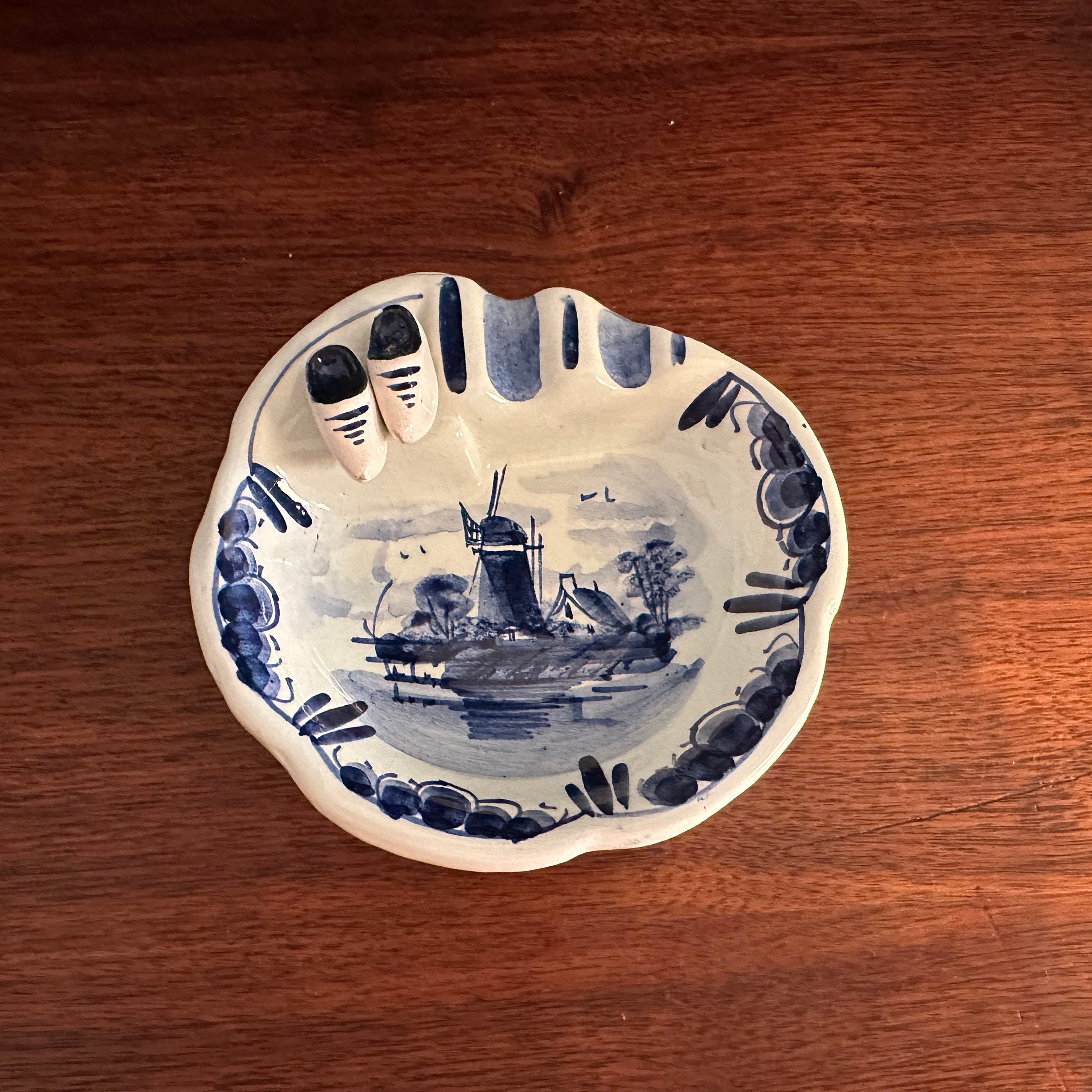 Vintage Delft Blue and White Ashtray With Dimensional Clogs, Made