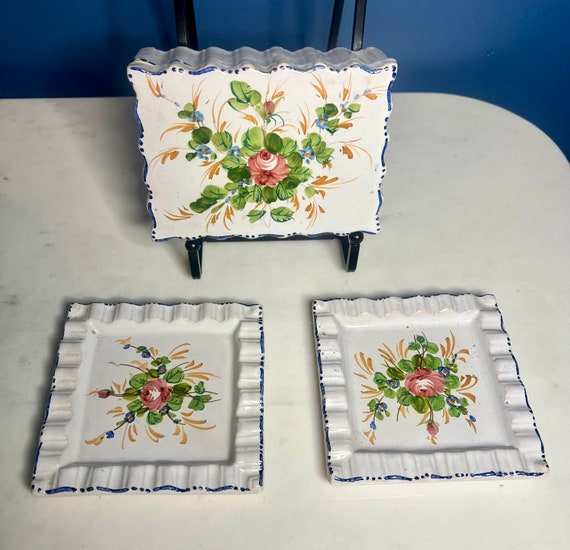 Vintage Hand Painted Floral Ceramic Trinket Box a… - image 1