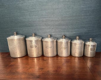 Vintage 12-Piece French Hammered Aluminum Kitchen Canister Set