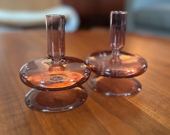 Vintage MCM Amethyst Purple Glass Taper Candle Holders