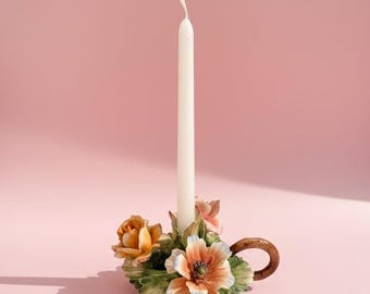Vintage Colorful Nuova Capodimonte Floral Candlestick Holder Made in Italy