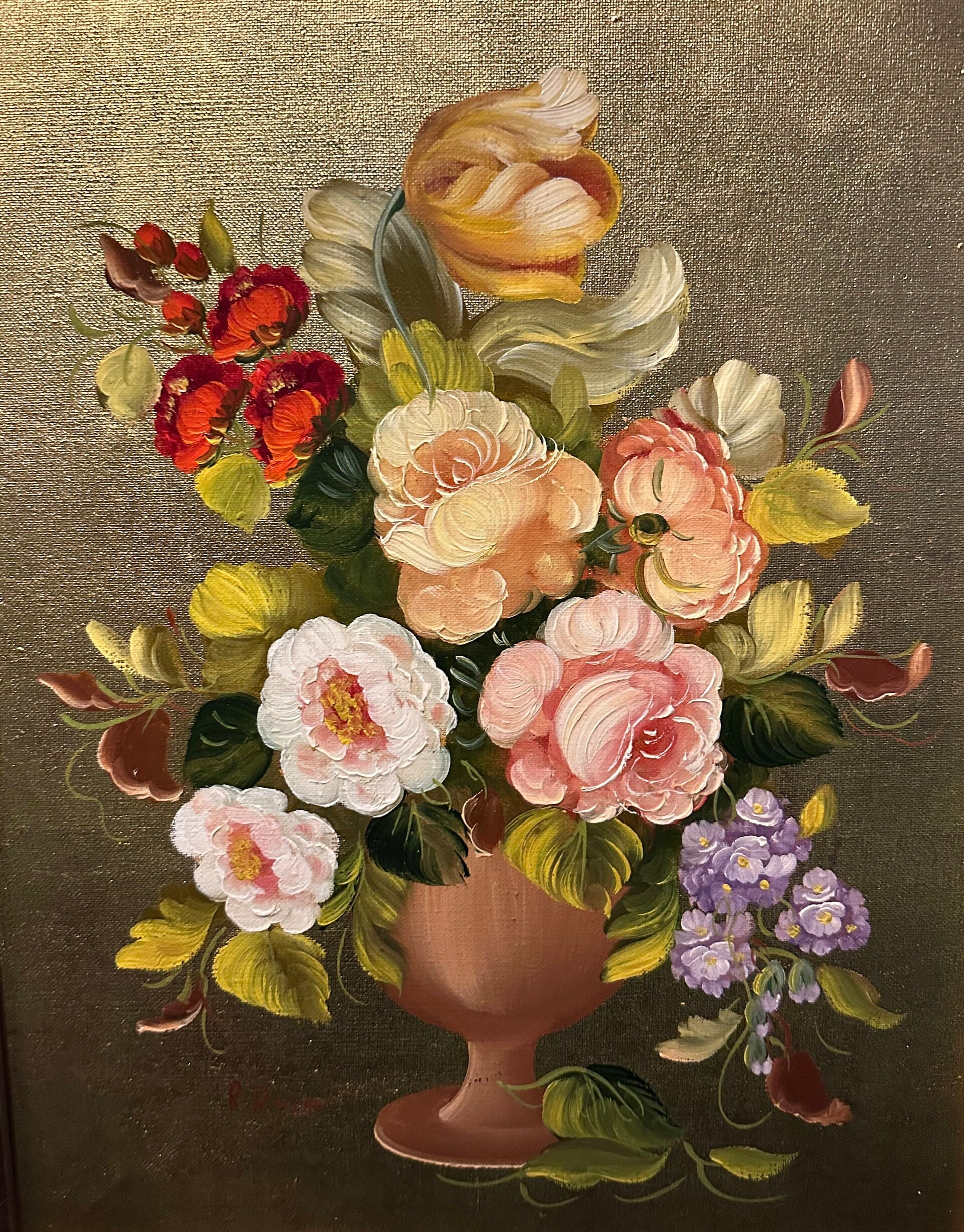 絵画美術　PITT.ROMAN 油彩画　イタリア　美しい花々　額装品　サイン 絵画美術 PITT.ROMAN 油彩画 イタリア 美しい花々 額装品 サイン