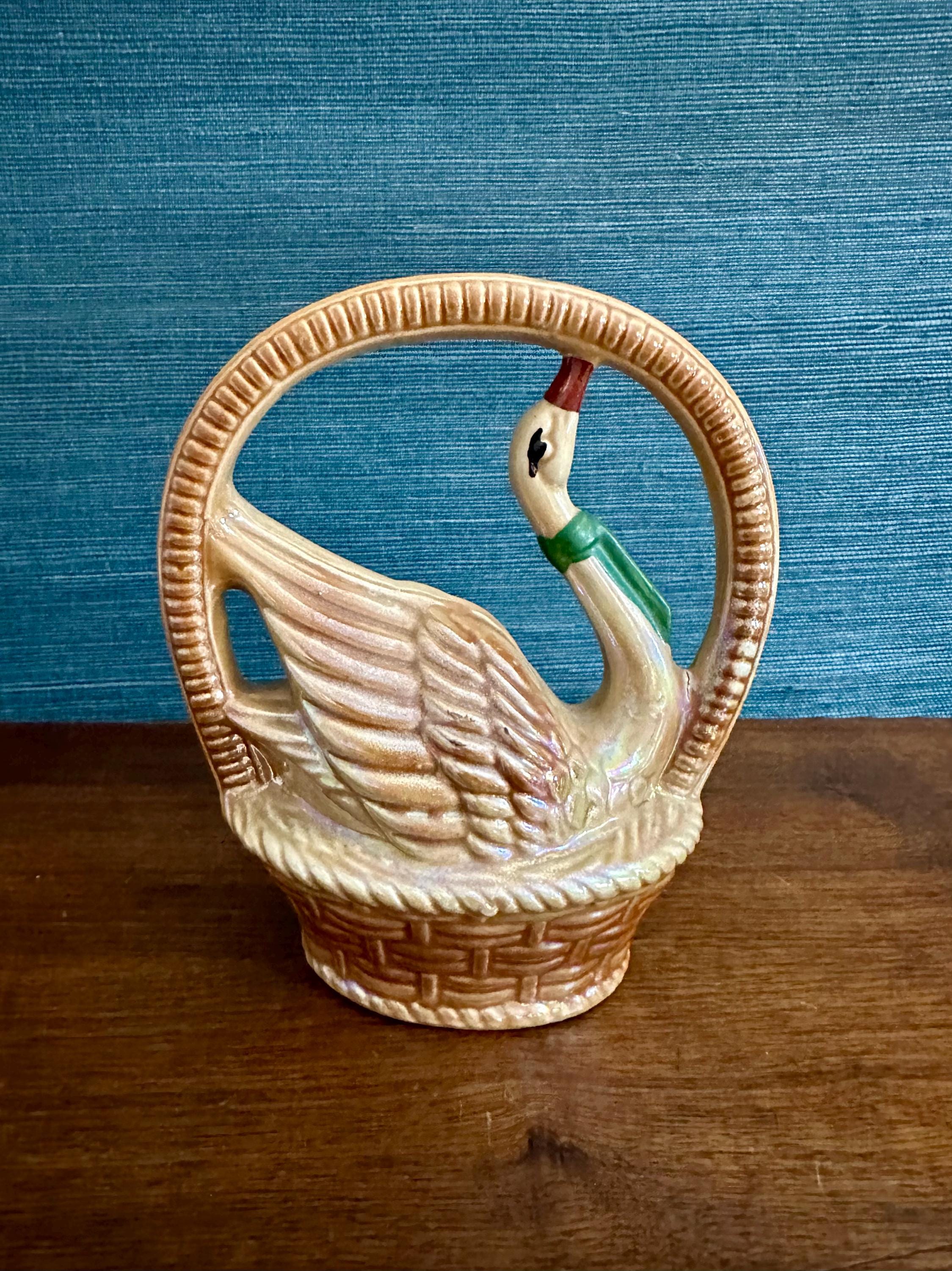 Vintage Ceramic Swan in a Basket, Made in Brazil #1911 - Etsy