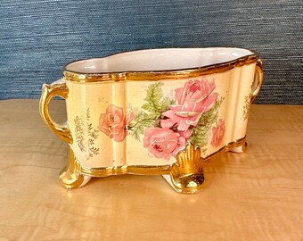 Bol para helechos Falconware antiguo pintado a mano con base.