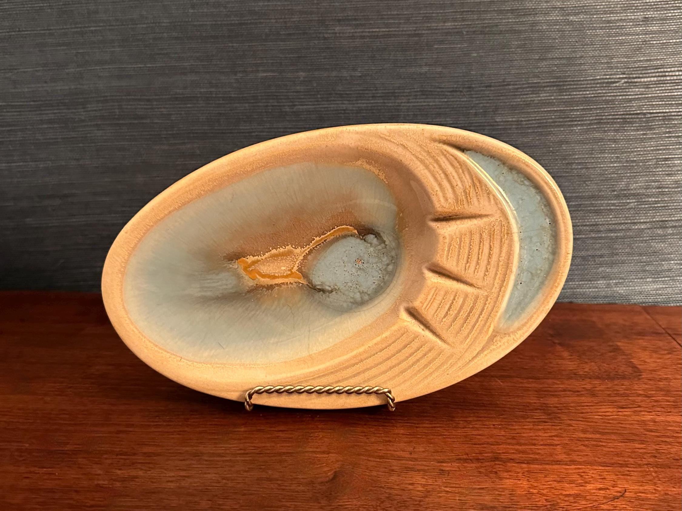 Vintage Freeman-mcfarlin Ceramic Ashtray: MCM Crackle Glaze, El