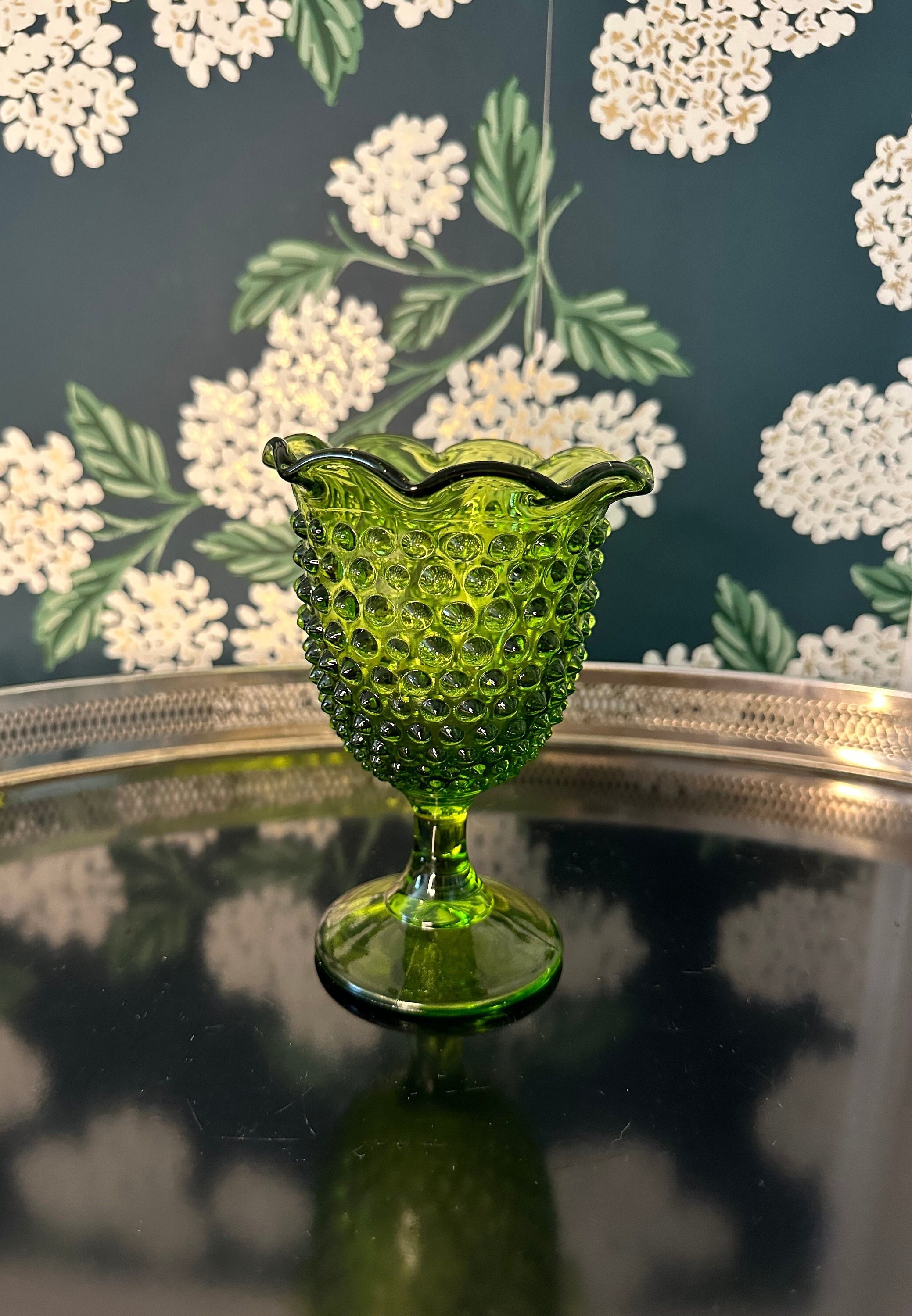 フェントン　ウラングリーンオパルセントホブネイル　キャンディディッシュコンポート フェントン ウラングリーンオパルセントホブネイル キャンディ