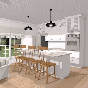 White Country Cottage Tiny House 2 Bedroom / 1 Bath Floor Plan Under 1,000 sq ft