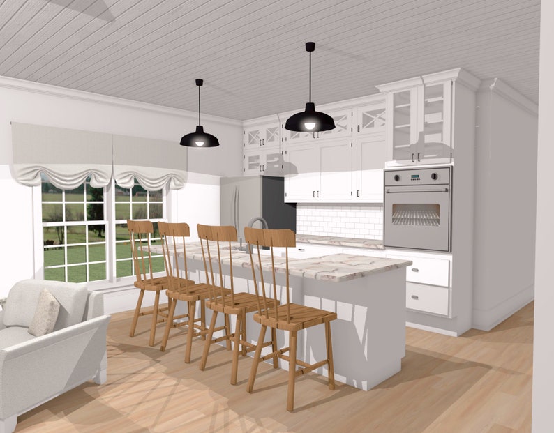White Country Cottage Tiny House 2 Bedroom / 1 Bath Floor Plan Under 1,000 sq ft