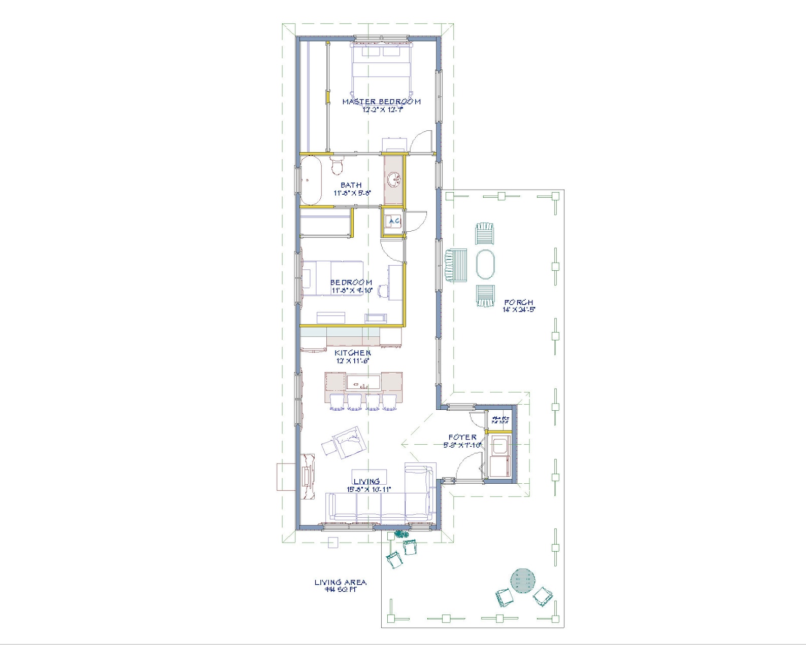 Cottage Farmhouse Tiny House ADU Floor Plan: 2 Bed/1 Bath With Wrap ...
