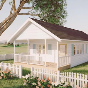 Tiny Cottage ADU House Plans: 630 sq ft, 1 Bed/Bath (PDF Floor Plan)