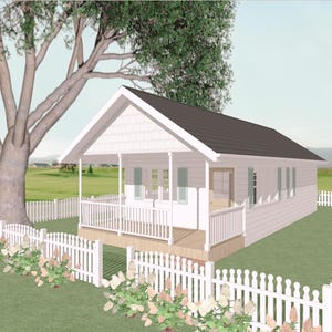 Tiny House Plans Small Cottage Home - 1 slaapkamer / 1 badkamer - pdf-plattegrondblauwdrukken van 16 x 32 inch, perfect voor gastensuite