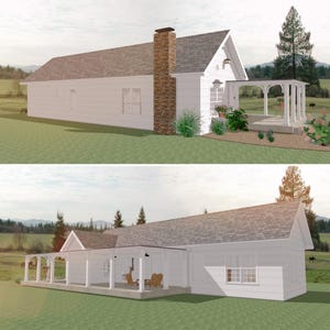 White Country Cottage Tiny House 2 Bedroom / 1 Bath Floor Plan Under 1,000 sq ft