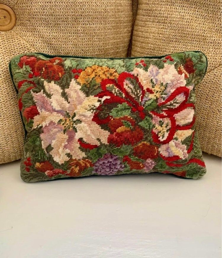 Vintage Needlepoint Accent Pillow Fruit & Vegetable Motif Etsy