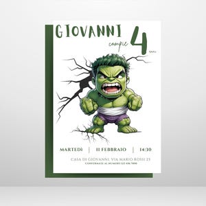 Invito Hulk Compleanno Bambino, PDF digitale personalizzabile, Invito stampabile, Invito Festa di compleanno modificabile con Canva.
