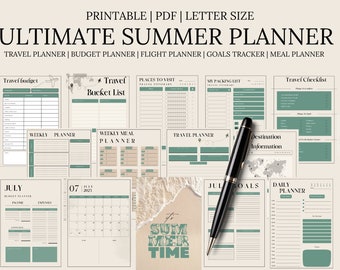 Summer Planner | Travel Planner | Vacation Planner | Holiday Planner | Travel Checklist | Travel Itinerary | Summer checklist