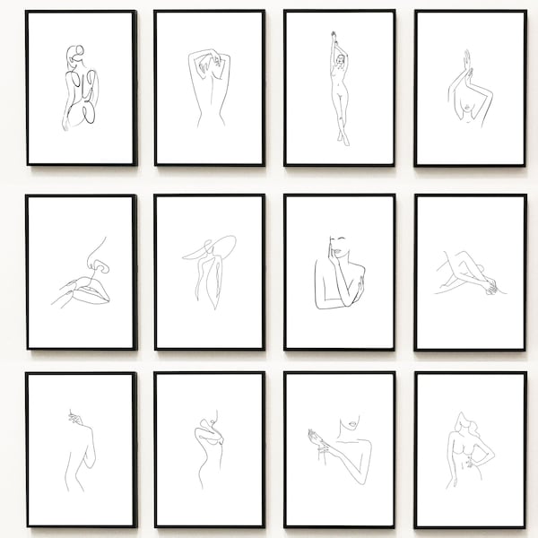 Set of 40 One Line art Woman Body, Continuous line art, Abstract Woman Outline, Woman Line Art, Woman Face, Minimalist art, Digital download