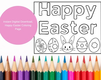 Happy Easter Coloring Page Printable. Instant Digital Download