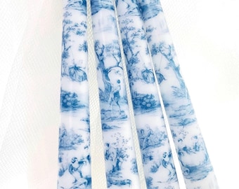 Blue Toile Tapered Candles: 10" Decorative Candle Set