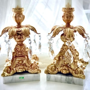 Vintage Elegant Italian Marble Base Candle Holders