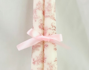 Pink Toile Tapered Candles / 10 in. Tapers