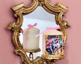 Aplique de pared y vela cilíndrica con espejo rococó