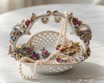 Porcelain Basket Dish / Trinket Ring Dish