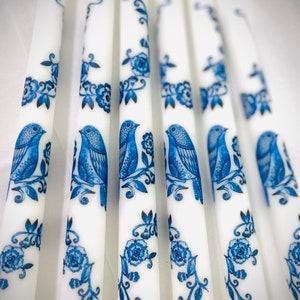 Chinoiserie, Blue Willow, Blue & White Taper Candles / Set of 2
