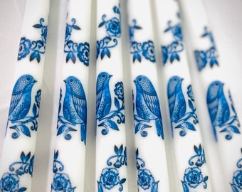 Blue and White / Blue Willow / Delft Blue / Tapered Candles / Candlesticks / Decorated Candles