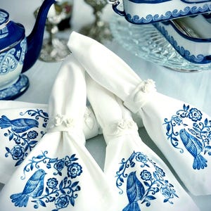 Tovaglioli di stoffa Chinoiserie Blue Bird / Blue Willow / Blu e bianco