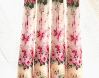 Antoinette Taper Candles / Floral Princess Design / Set of 2