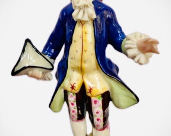 Vintage Sandizell Dresden Porcelain Gentleman Figurine, 1950s German Courting Man, Cobalt Blue Coat